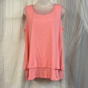 Charlie B Large Coral Pink Sleeveless Layered Hem Tank Top Lightweight Knit